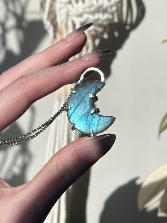 Labradorite Moon Pendant