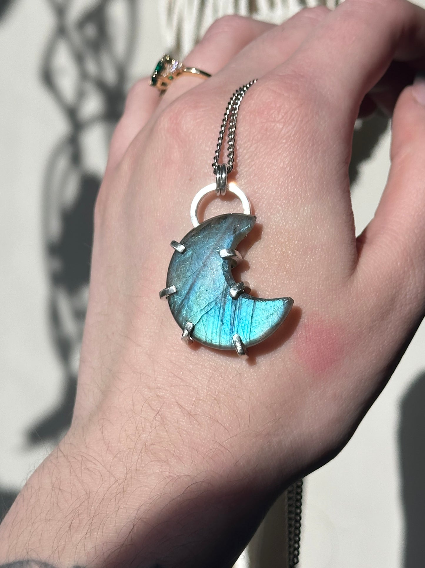 Labradorite Moon Pendant