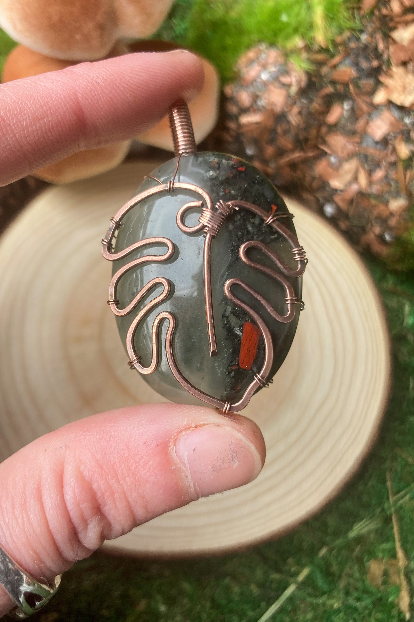 African Bloodstone Monstera Pendant