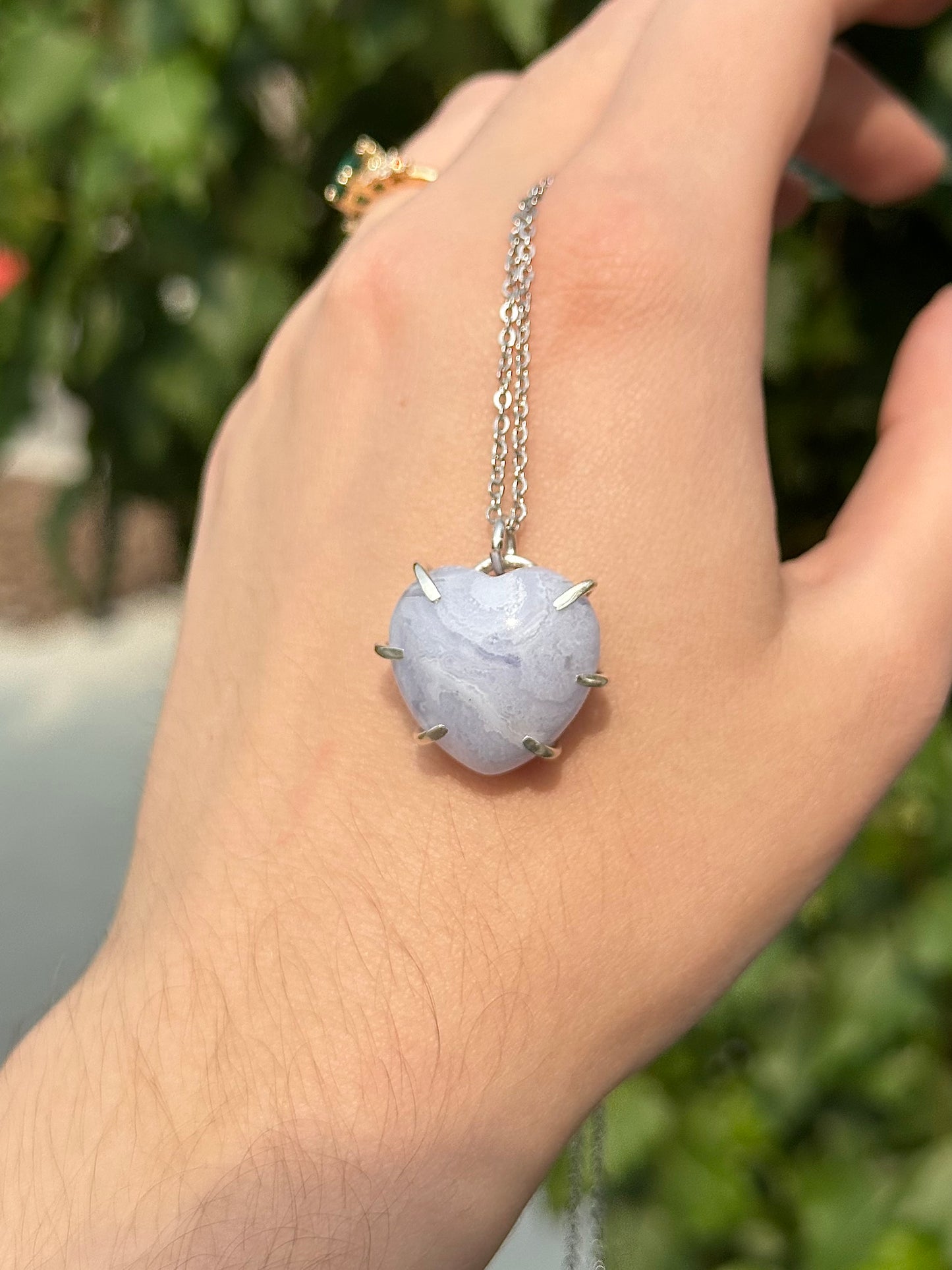 Blue Lace Agate Heart Pendant