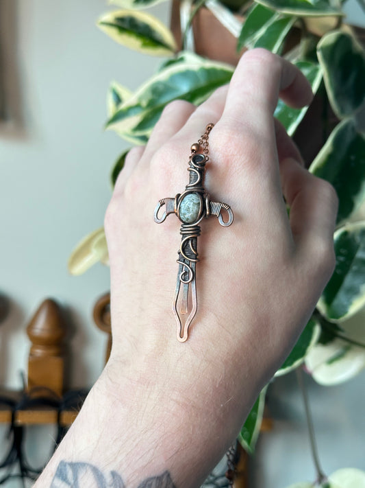 Moss Agate Dagger Pendant