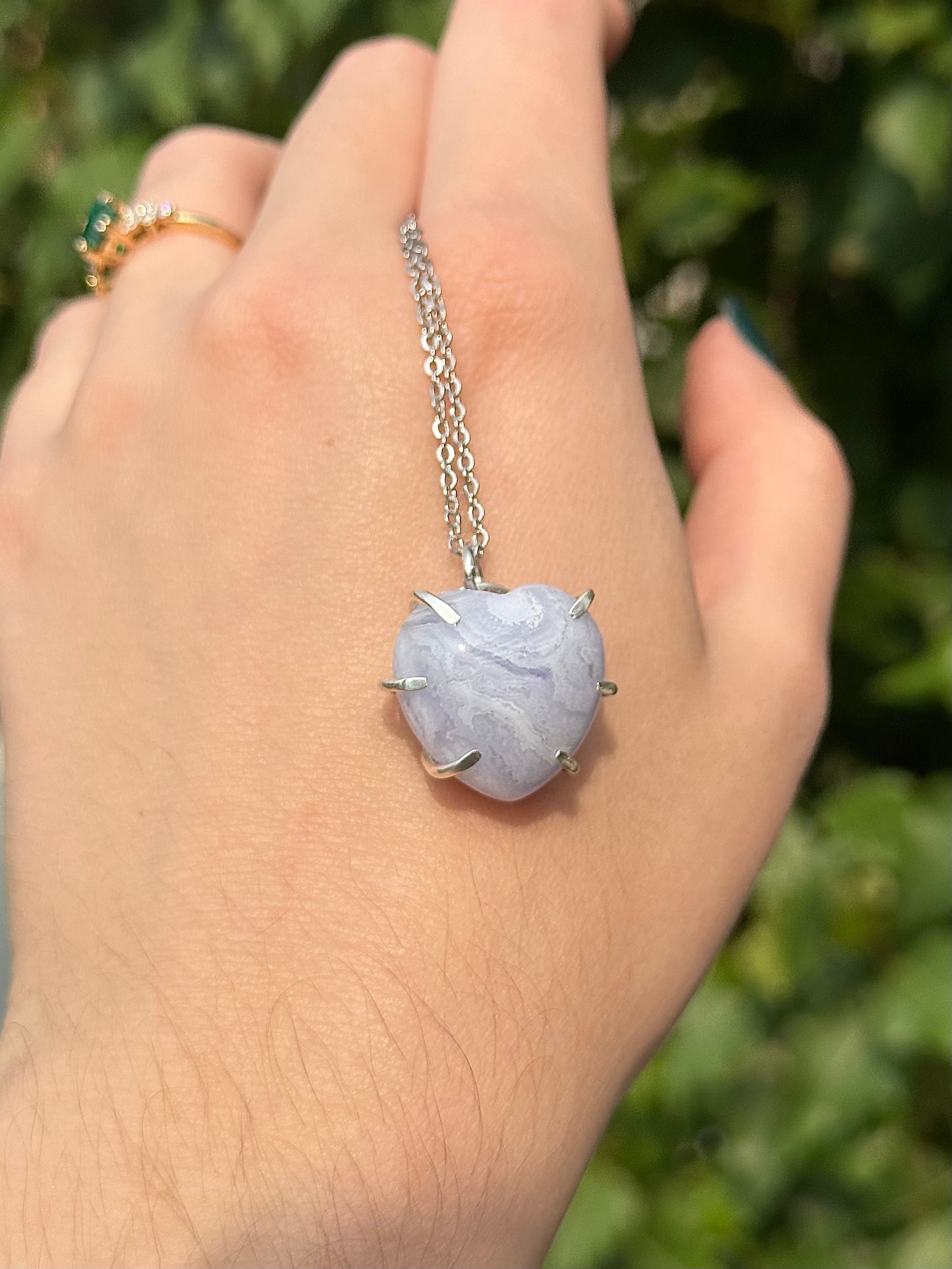 Blue Lace Agate Heart Pendant