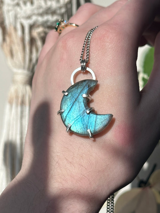 Labradorite Moon Pendant