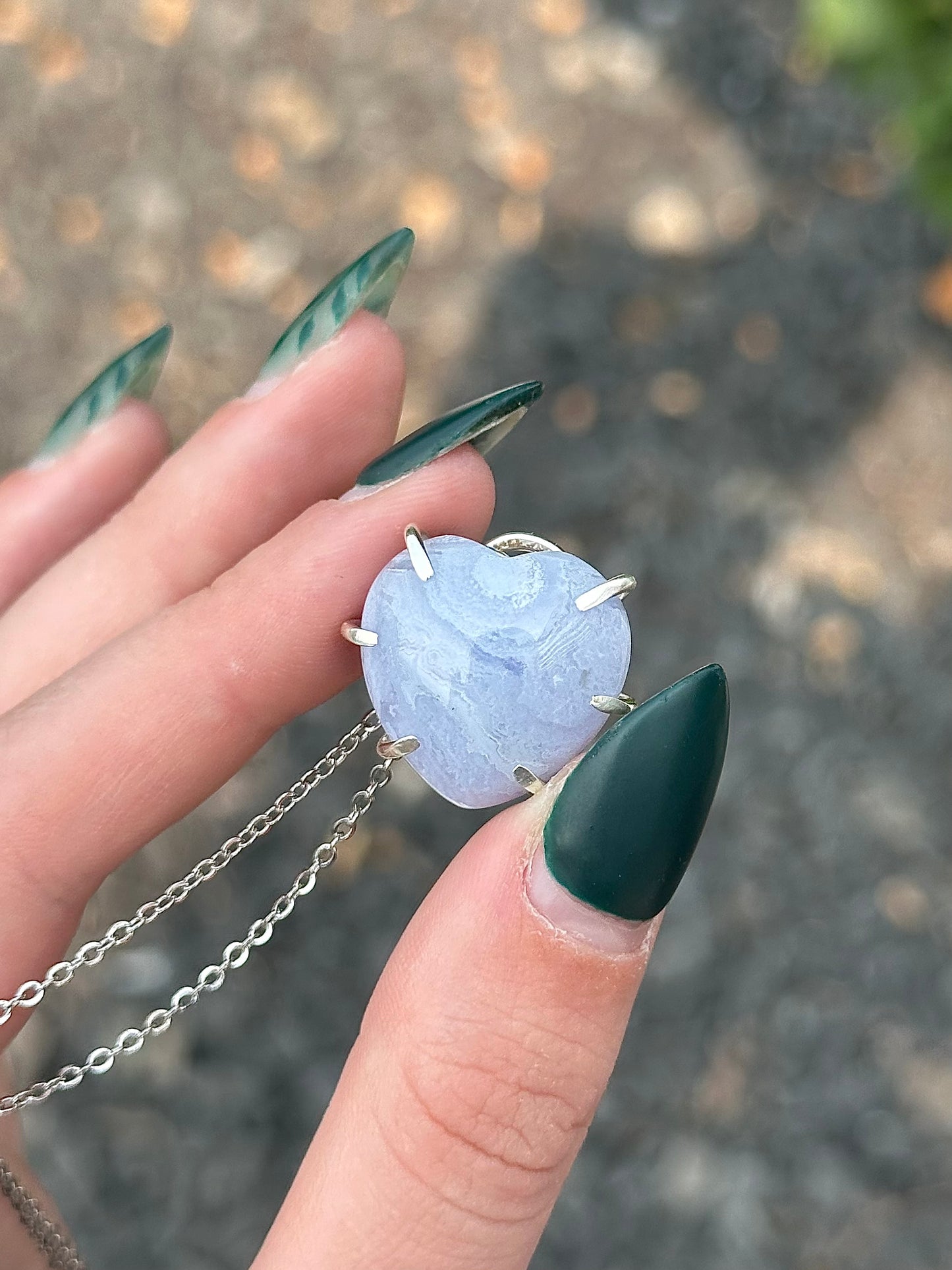 Blue Lace Agate Heart Pendant