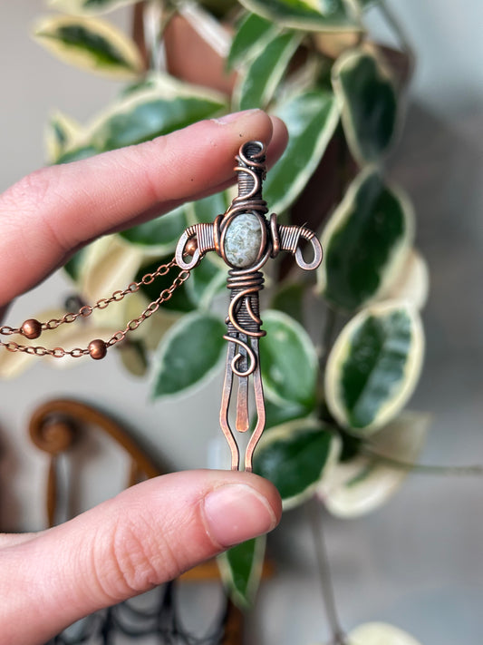 Moss Agate Dagger Pendant