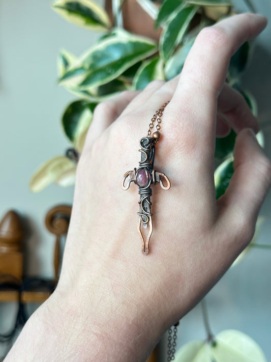 Mini Pink Tourmaline Dagger Pendant