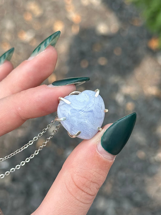 Blue Lace Agate Heart Pendant