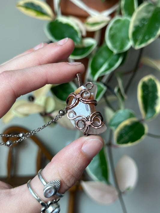 Flower Agate Moon Pendant