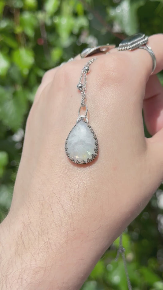 Rainbow Moonstone Droplet Pendant