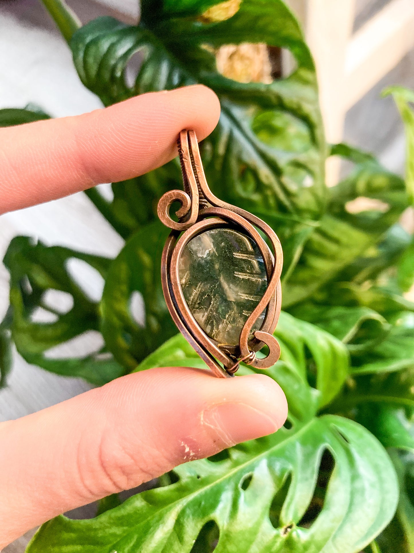 Moss Agate Leaf Pendant (prototype)