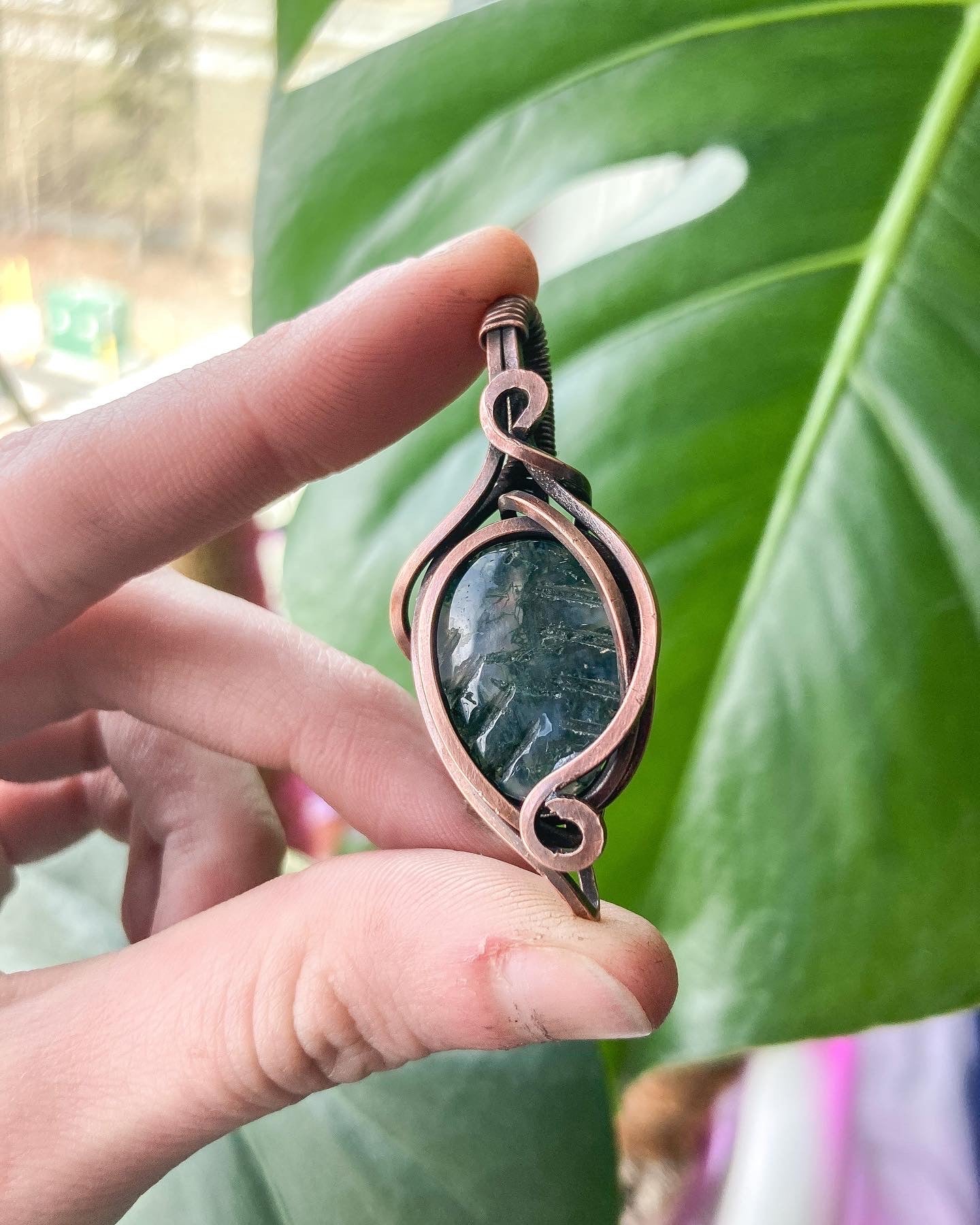 Moss Agate Leaf Pendant