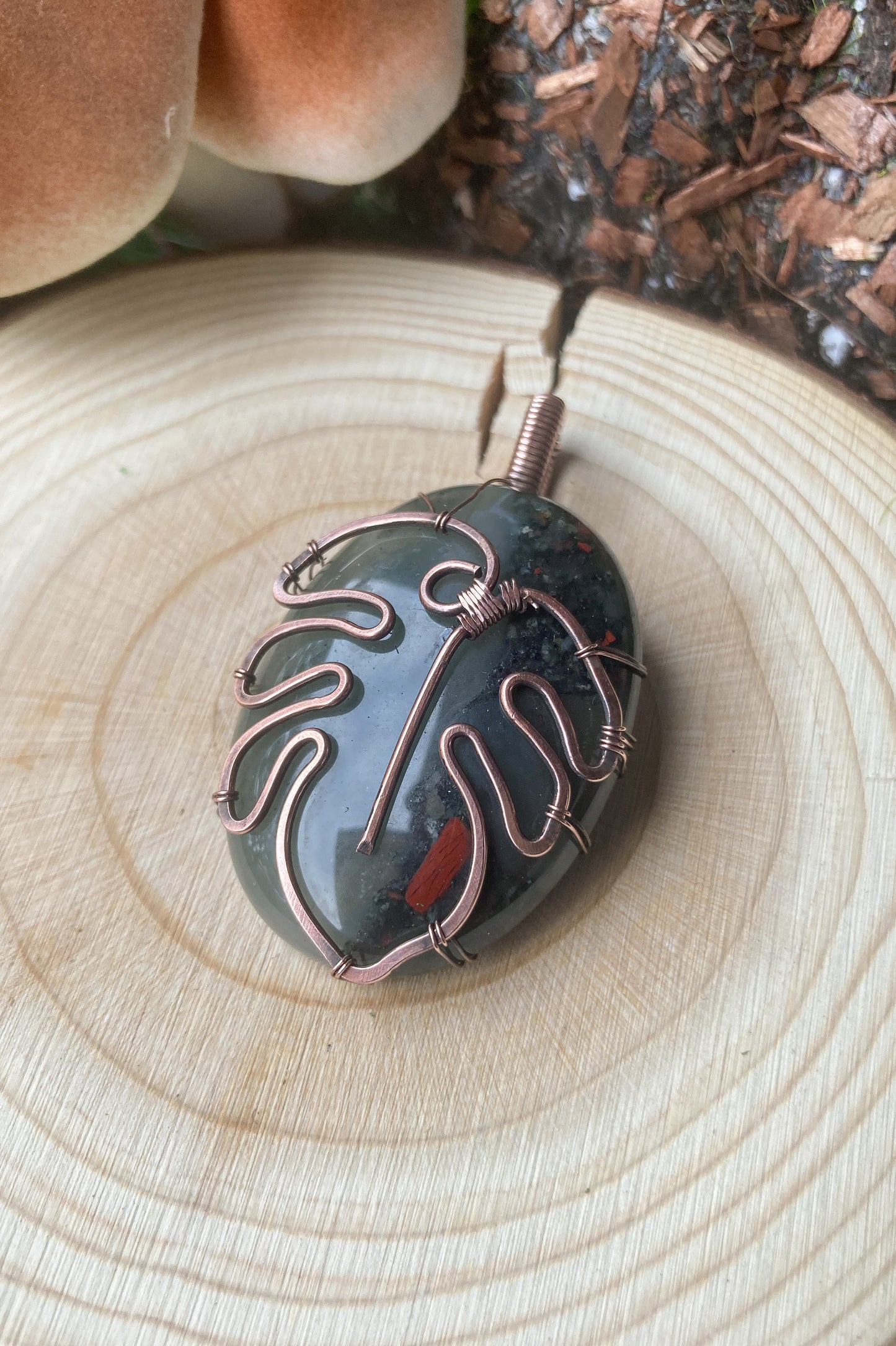 African Bloodstone Monstera Pendant