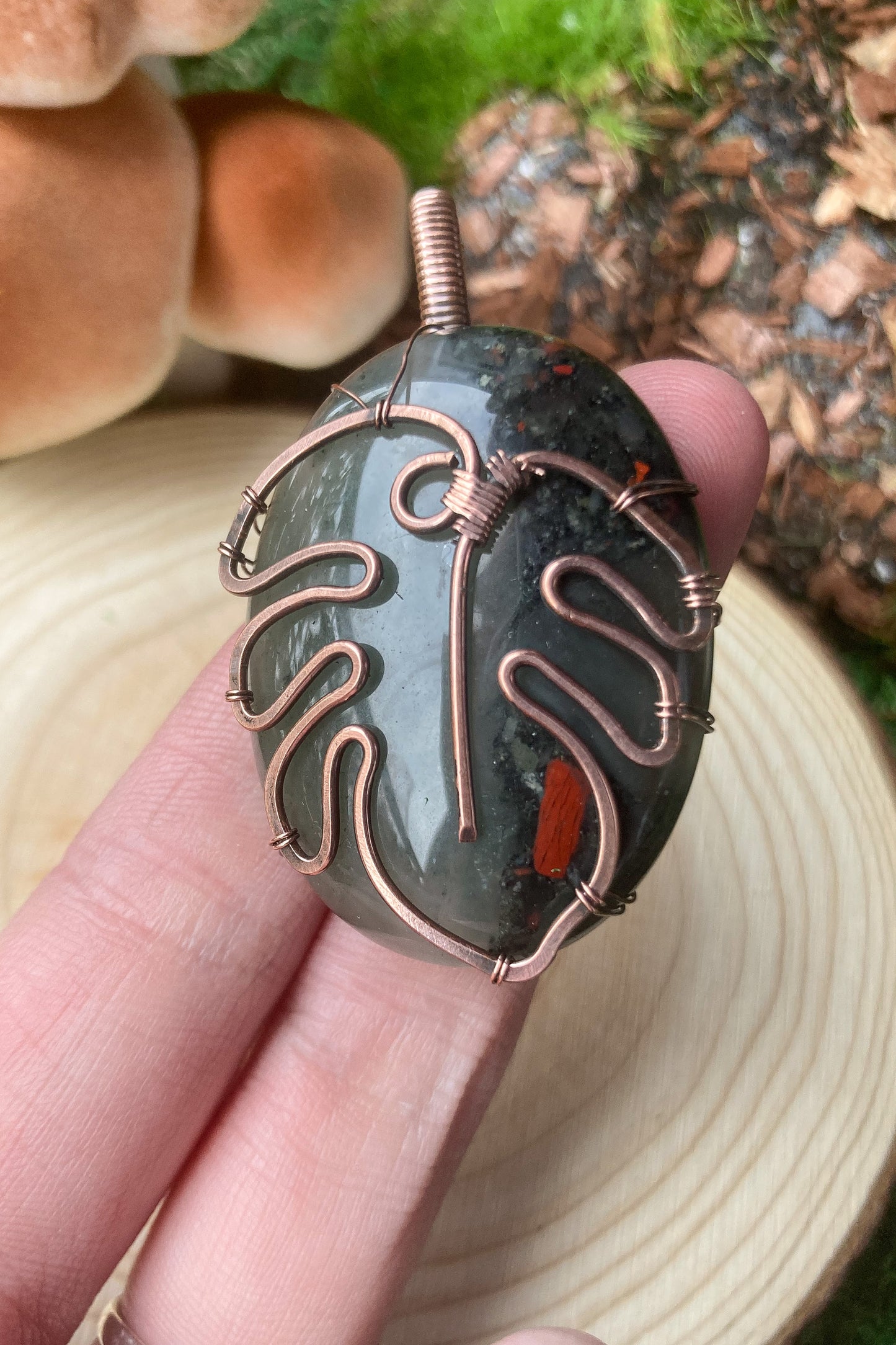 African Bloodstone Monstera Pendant